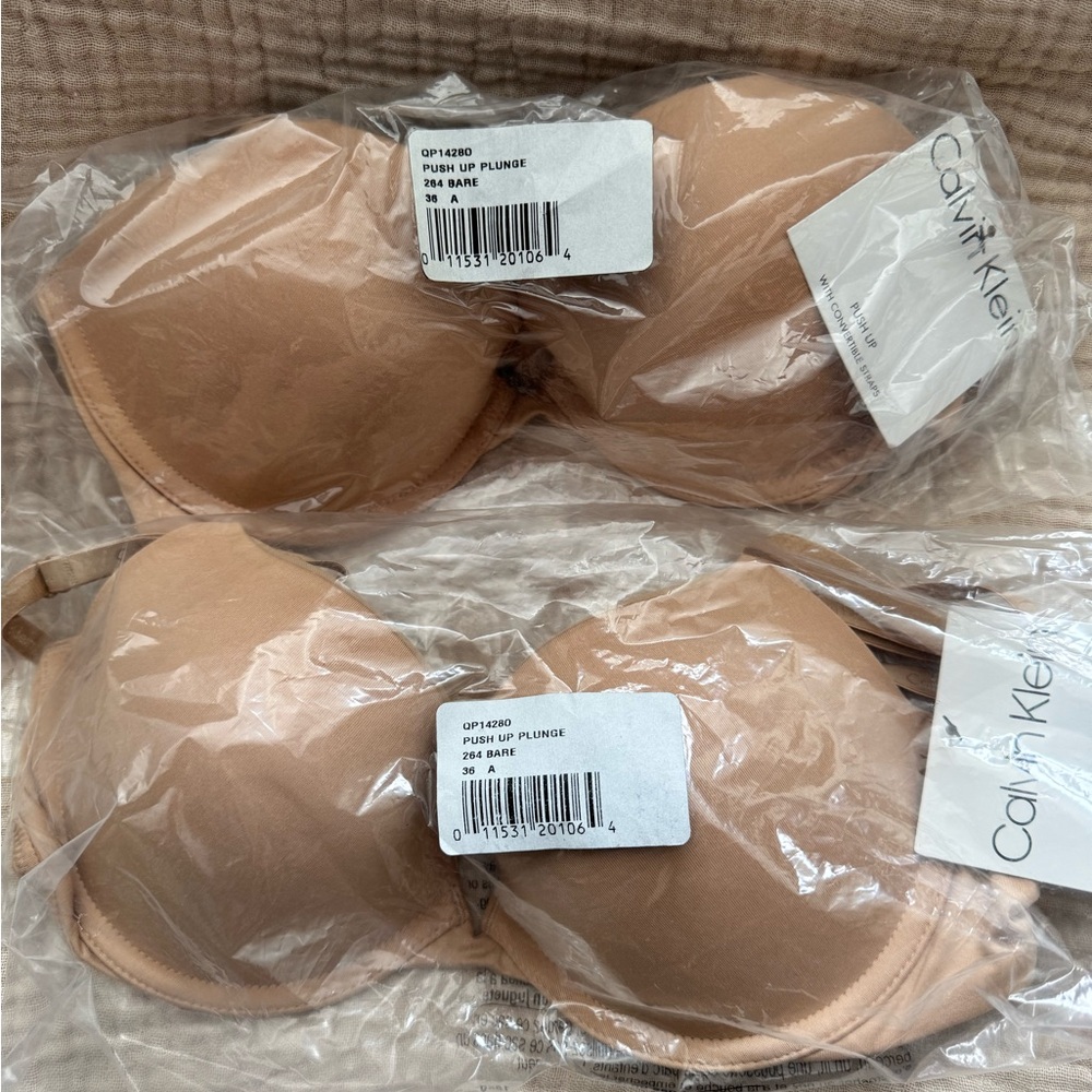 Three Calvin Klein Women's Push-Up Plunge Bras 36A NEW